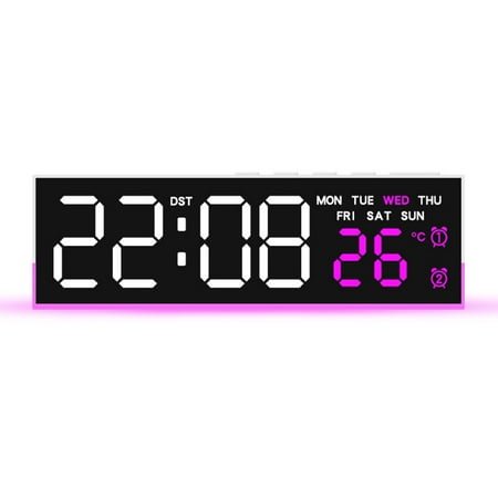 Wall Mount Digital Clock with Countdown Timer Alarm DST and Temperature Display for Living Room with Soft Ambient Light H