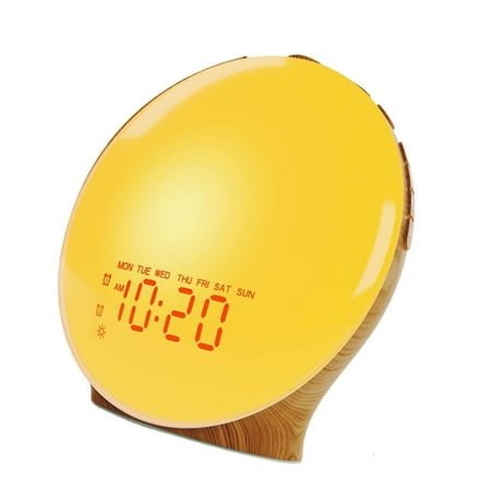 WE-POLUJ Colorful LED Light Elegant Wood Grains Wake Up Lamp Digital Alarm Clock Gift