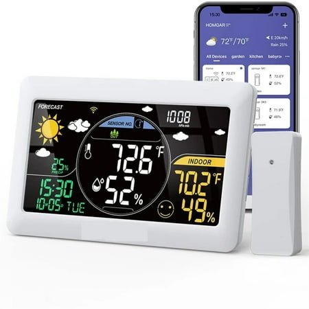 Weather Station Wireless Indoor Outdoor Thermometer Wall Alarm Clock Pressure App Online Real-time Forecast Monitor ,Excellent Visual Experience