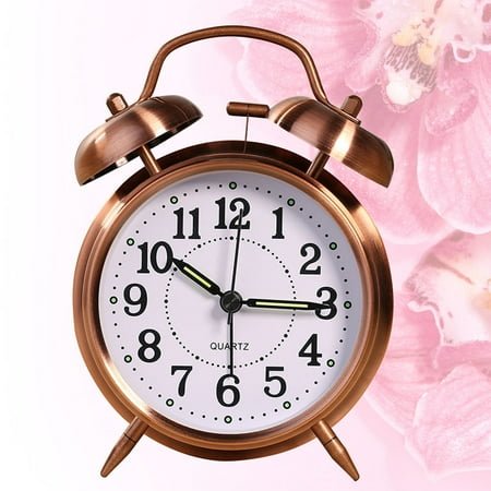 WHAMVOX 1PC Double Bells Alarm Clock Metal Plated Shell Table Clock Luminous Clock Mute Clock for Home Office Bedroom Without Battery (Copper)