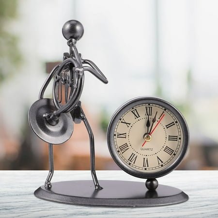 WHAMVOX Retro Stainless Steel Clock with Panda Statue Design for Home Decoration Dark Grey 6.5 Inches