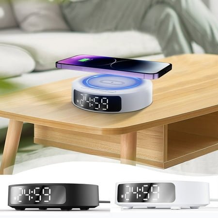 Wireless Charger Under 5 ! Yrmaups Multi Functional Alarm Clock Fast Charging Dock Bedside Phone Charger Digital Clock for iOS Android Smart Device Night Display