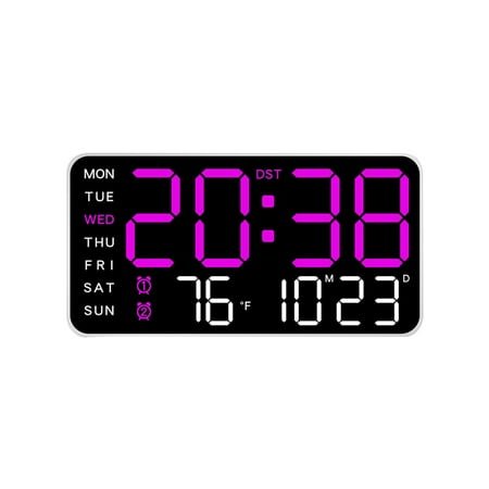 WLOELOEW Purple Led Digital Wall Clock With Large Display Alarm Calendar Temperature For Living Room Bedroom Office Purple