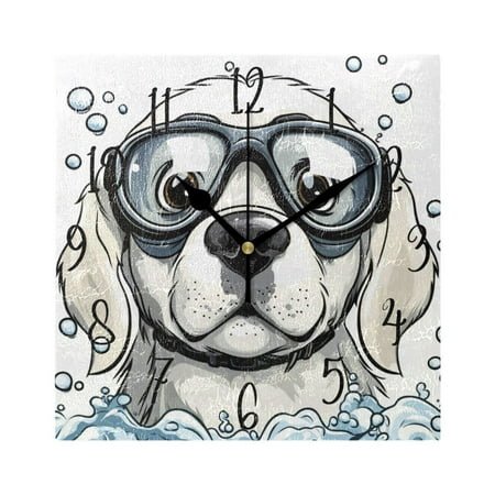 WOBOGO Cartoon White Labrador Wall Clock 7.78 Inch Battery Operated Silent Unit Square Rustic Vintage Style for Home Bedroom Office Black Pointer