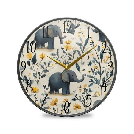 WOBOGO Lovely Elephants Acrylic Wall Clock Battery Operated 11.9in Silent No Tick Bedroom Living Room Office Classroom Decoration