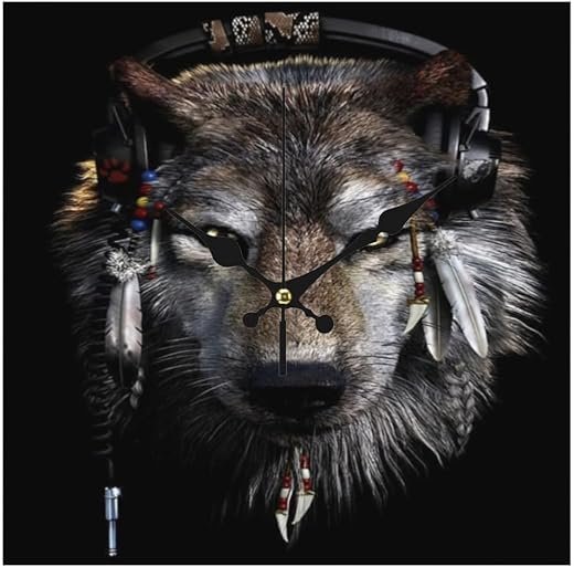 Wolf Wooden Wall Clock Silent Non Ticking Art Decor for Home Office Bedroom Living Room 11.8"