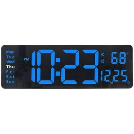 wonima99 Digital Wall Clock, 13โโ Large LED Wall Clock with Remote Control, Big Digits, Auto-Dimming, 2 Alarm, Silent Wall Clock Show Date Week Temp (Include Adapter), Blue