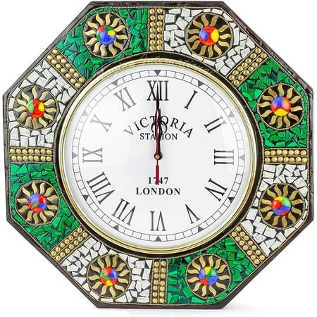 Wooden MDF Wall Clock (Octagonal - 8 Sided) - Cultural Multicolor (White Roman Dial)