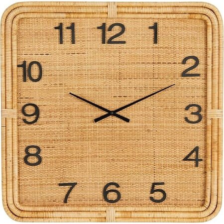 Wood Handmade Decorative Wall Clock Woven for Home with Rattan Wrapped Frame, Hanging Clock 31 x 2 x 31, Brown