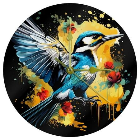 Woodpecker Acrylic Round Wall Clock 9.8 Inches Silent Non Ticking Battery Powered for Kitchen Bedroom Living Room Office - Modern Home Decor Wall Clocks