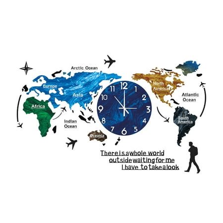 World Map Wall Clock Home Bedroom Wall Personality Wall Clock