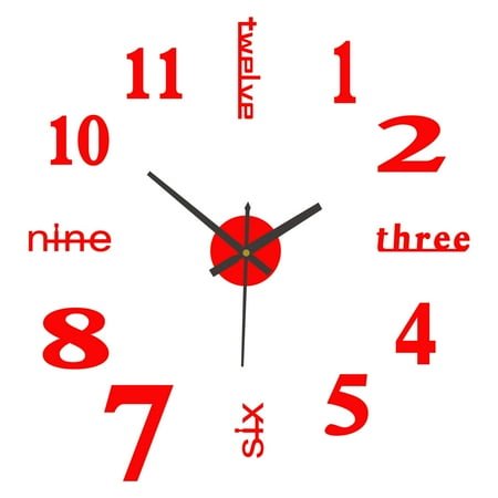 XmhyTop-A Wall Clocks 40cm Silent Wall Clock, DIY Wall Clock, Acrylic Wall Clock, Clock Sticker, Modern Office/Living Room Clock,1-Piece,Red