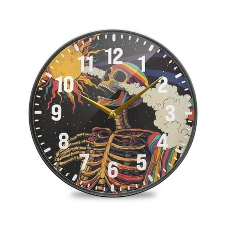 Yayeee Wall Clock Battery Operated 9.5 Silent Non-Ticking for Living Room, Colorful Skeleton with Cloud