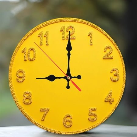 Yellow Gold Embossed Clock Wall Decor 10-Inch Silent Wooden Wall Clock, Battery Operated (AA Batteries Not Included), Artistic Home Decor