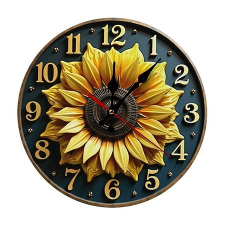Yellow Sunflower Wall Clock 10 Inch Silent Non Ticking Round Clock Decoration for Living Room Kitchen Bedroom Bathroom Office Classroom