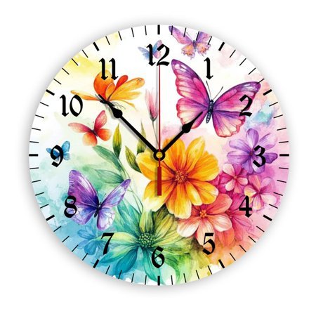 YladaFaie Colorful Butterfly Flower Wall Clock Battery Operated Non Ticking Silent Quartz Analog Rustic Farmhouse Round Clock Retro Decor for Home Kitchen Living Room Bathroom