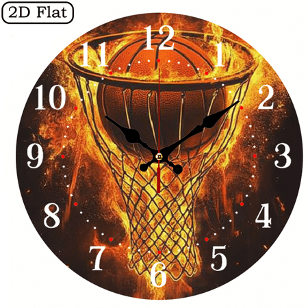 Yllo0ord Fire basketball Wall Clock Wall Decor for Linving Room, Battery Operated (AA Not Included) Perfect for Living Room, Dorm, Bedroom, Kitchen, Home Office & More