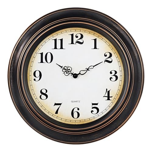 Yoiolclc 18 Inch Retro Large Wall Clock for Living Room Decor,Silent Vintage Wall Clocks Battery Operated for Farmhouse Office Christmas Decor(Bronze)