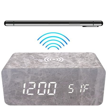 Zummy Bamboo Digital LED Alarm Clock & Thermometer & Wireless Charger