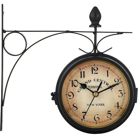 ZUTOYBOLIN Retro Double-Sided Garden Wall Clock,Vintage Industrial Two Sides Wall Hanging Clock for Indoor Decorative, Antique Style Creative Classic Wall Clocks Decoration Black 5inch
