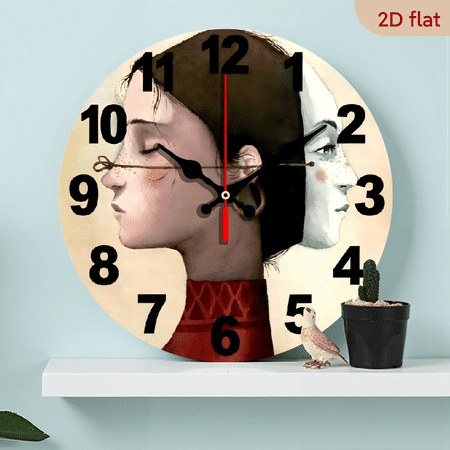 10-inch 2D flat Double-Sided Man theme, wooden circular silent wall clock, suitable for modern home art decoration, wall decoration, it is an ideal gift for festivals and birthdays