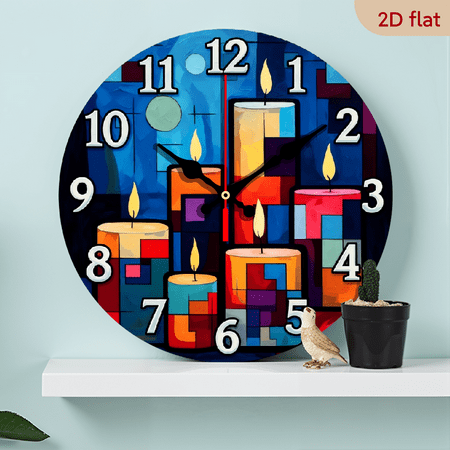 10-inch 2D flat Mosaic Candle theme, wooden circular silent wall clock, suitable for modern home art decoration, wall decoration, it is an ideal gift for festivals and birthdays
