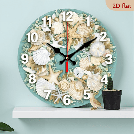10-inch 2D flat Shell theme wooden circular silent wall clock, suitable for modern home art decoration, wall decoration, it is an ideal gift for festivals and birthdays