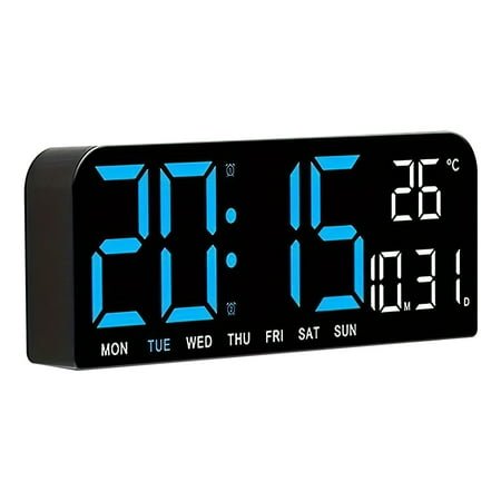10-Inch Large LED Digital Clock, Dual Alarm, Time/Date/Week/Temperature Display, 4-Level Brightness & Auto Night Mode, Wall-Mount/Desktop for Bedroom/Living Room/Elderly