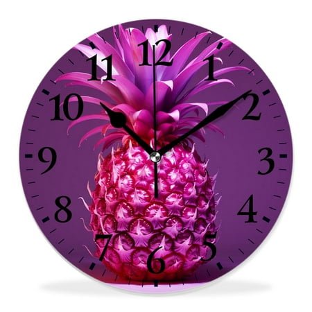 10 Inch Wall Clock Battery Operated Silent Clock Decorative for Office, Kitchen, Outdoor, Living RoomPurple Pineapple Painting