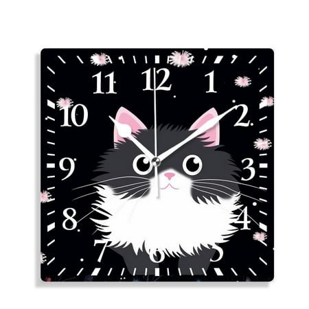 10 Inch Wall Clock Battery Operated Silent Clock Decorative for Office, Kitchen, Outdoor, Living RoomFunny Cat Kitten Polka Dots Print