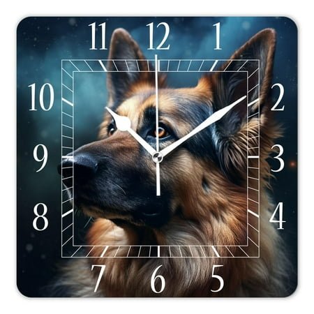 10 Inch Wall Clock Battery Operated Silent Clock Decorative for Office, Kitchen, Outdoor, Living Room，German Shepherd Dog Vintage Style