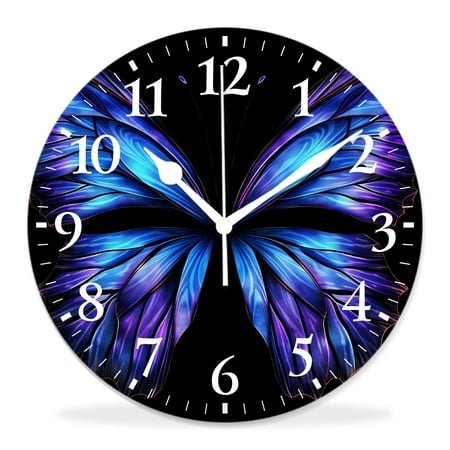 10 Inch Wall Clock Battery Operated Silent Clock Decorative for Office, Kitchen, Outdoor, Living RoomGlowing Purple Butterfly Wings Graceful Drawing