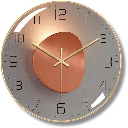 12 Inches Silent Modern Art Deco Metallic Wall Clock Non-Ticking Suitable for Living Room and Bedroom
