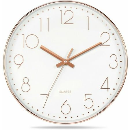 12 Inch Modern Quartz Silent Wall Clock with Arabic Numeral Wall Clocks without Checking Home Accessories Decoration (Rose Gold)