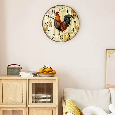 12 Inch Rooster Wall Clock,Home Sweet Home Farmhouse Decor,Red Vintage Chicken Battery Operated Wall Clocks for Kitchen/Bedroom/Dining Room/office