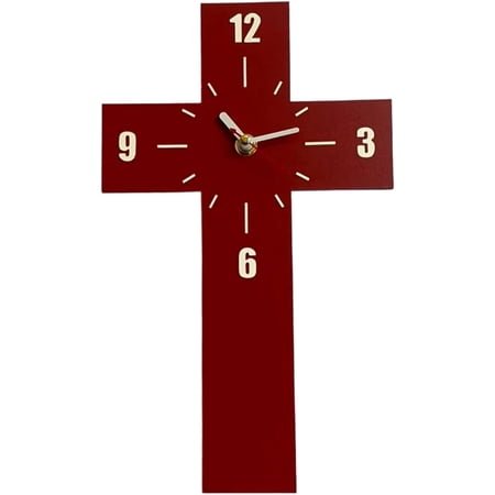 12 Inch Silent Cross Wall Clock - Decorative Non-Ticking Clock for Farmhouse, Kitchen, Bedroom, Battery Operated