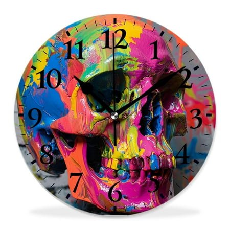 12 Inch Wall Clock Battery Operated Silent Clock Decorative for Office, Kitchen, Outdoor, Living Room，3D Skull Skeleton Lovely