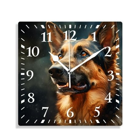 12 Inch Wall Clock Battery Operated Silent Clock Decorative for Office, Kitchen, Outdoor, Living Room，German Shepherd Dog Vintage Beautiful