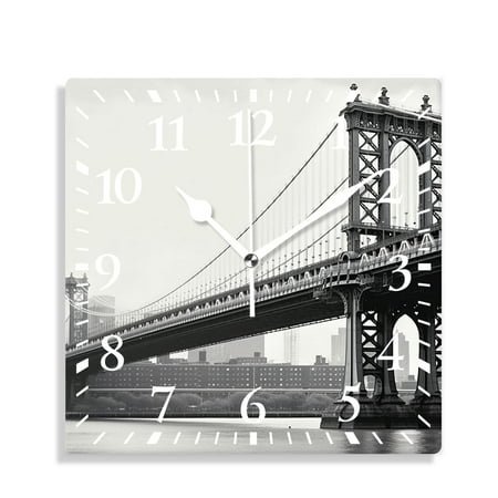 12 Inch Wall Clock Battery Operated Silent Clock Decorative for Office, Kitchen, Outdoor, Living Room，Bridge of New York Vintage East River Lovely Art