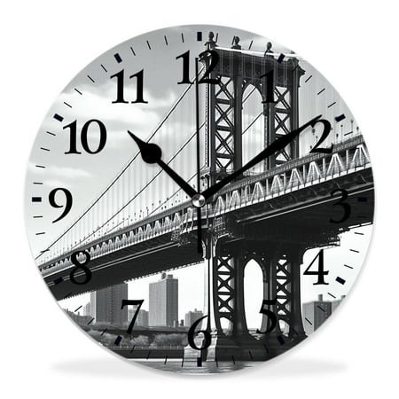 12 Inch Wall Clock Battery Operated Silent Clock Decorative for Office, Kitchen, Outdoor, Living Room，Bridge of New York Vintage East River Cute
