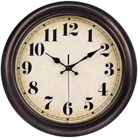 13 Inch Red-Brown Vintage Large Wall Clock, Quartz, Battery Operated, Quiet Non-Ticking Accurate Movement with Bold Numerals, Elegant Home Decor