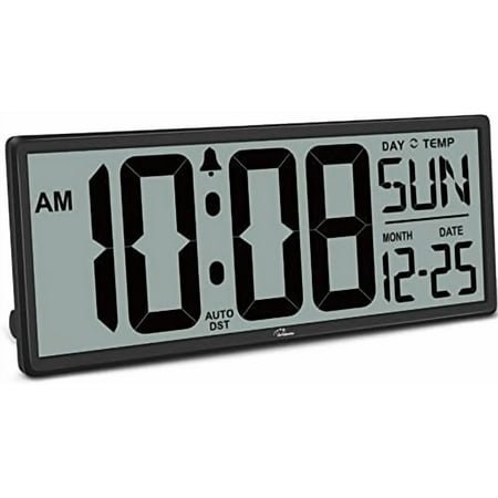 14.5'' Large Digital Wall Clock Battery Operated with Jumbo Numbers, Temperature and Date - Easy to Read and Set, Auto DST$$Home Decor, Kitchen, & Other
