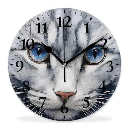 14 Inch Wall Clock Battery Operated Silent Clock Decorative for Office, Kitchen, Outdoor, Living Room，Navy Blue Kitty Paint with Distressed Color Art