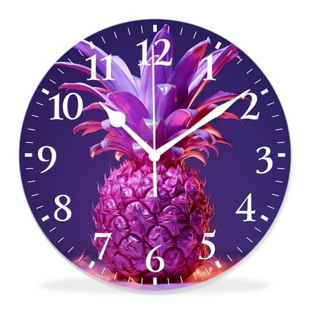 14 Inch Wall Clock Battery Operated Silent Clock Decorative for Office, Kitchen, Outdoor, Living Room，Purple Pineapple Pattern