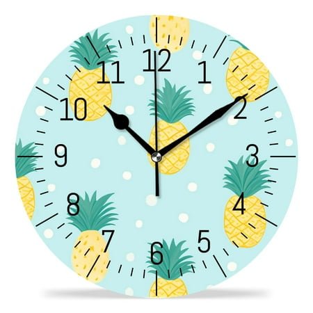 14 Inch Wall Clock Battery Operated Silent Clock Decorative for Office, Kitchen, Outdoor, Living Room，Cartoon Pineapple Fruit Love Heart Drawing
