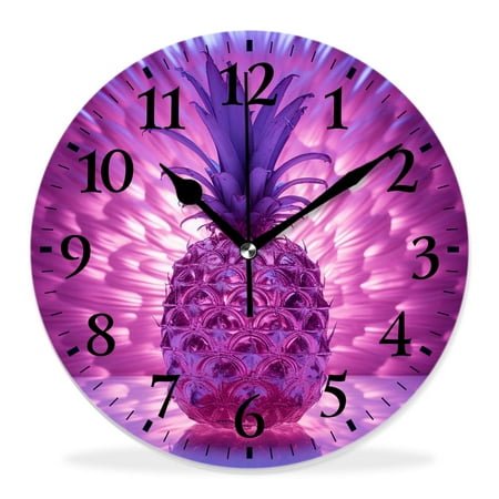 14 Inch Wall Clock Battery Operated Silent Clock Decorative for Office, Kitchen, Outdoor, Living Room，Purple Pineapple Lovely