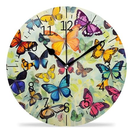 14 Inch Wall Clock Battery Operated Silent Clock Decorative for Office, Kitchen, Outdoor, Living Room，Monarch Butterfly Picture