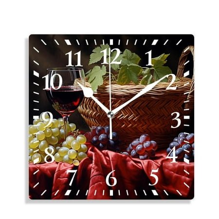 14 Inch Wall Clock Battery Operated Silent Clock Decorative for Office, Kitchen, Outdoor, Living Room，Wine Bottles Glass Oak Barrel Multicolor