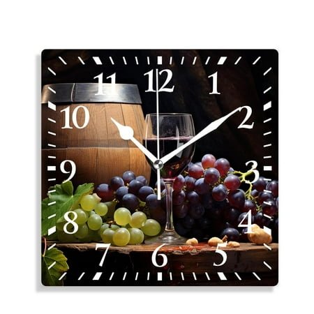 14 Inch Wall Clock Battery Operated Silent Clock Decorative for Office, Kitchen, Outdoor, Living Room，Wine Bottles Glass Oak Barrel Lovely