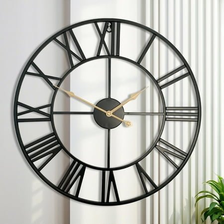 16inch Black Classic Iron Wall Clock, Silent Home Decor Perfect for Living Room, Kitchen, Study, Office, Corridor, Garden, Ideal Festival Gift